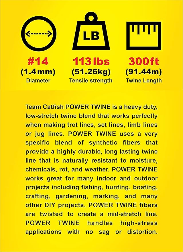 Team Catfish Power Twine – Coated Nylon Bank Line for Fishing, Bushcraft, Gardening, Home Improvement, Craft, Camping, Construction & More (#14 Line) 300 Feet, Black
