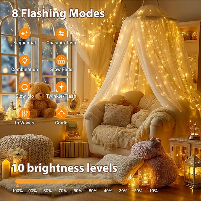 HXWEIYE Fairy Lights Battery Operated (Included) with DIY Timer & Remote，33ft 100LED Rechargeable Twinkle String Lights, 8 Modes Decor Light for Bedroom Indoor Wedding Dorm Christmas Tree(Warm White)