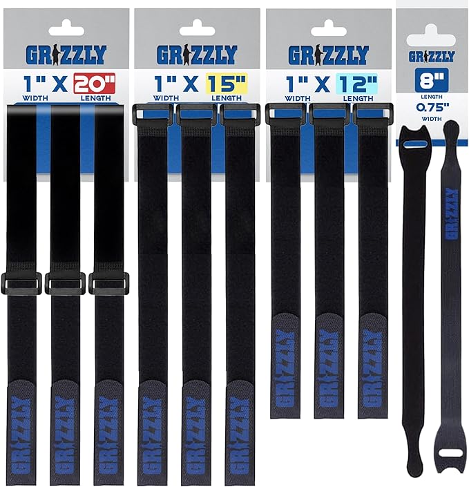Officewerks Reusable Fastening Cable Straps and Ties, Variety Sizes (8"-12"-15"-20") Assorted 12 Pack, Black Nylon, Adjustable Multi-Purpose Hook and Loop Cinch Straps
