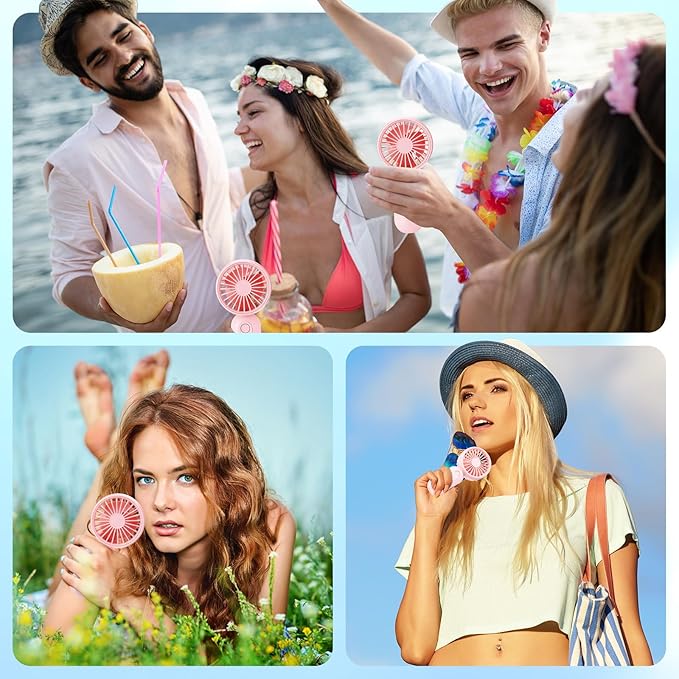 Rossesay 6 Pcs Mini Portable Fan Bulk Cute Handheld Lightweight Small Little Personal Hand Eyelash Fan 3 Speeds USB Rechargeable for Women Men Indoor Outdoor Makeup Travel (Pink)