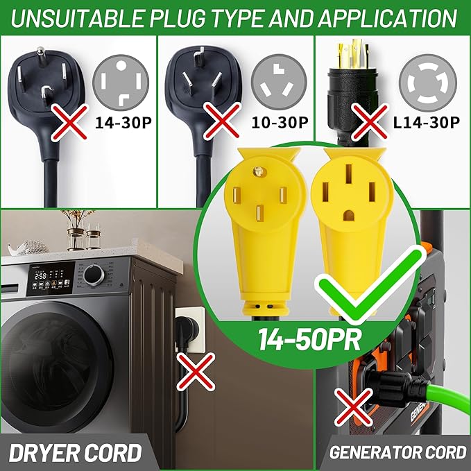 POWGRN NEMA 14-50P to NEMA 14-50R 50 Amp RV/EV Extension Cord 6 FT Outdoor with Grip Handle, Flexible Heavy Duty RV Power Cord Waterproof, 50A 125/250V 6250/12500W STW, Black-Yellow, ETL Listed