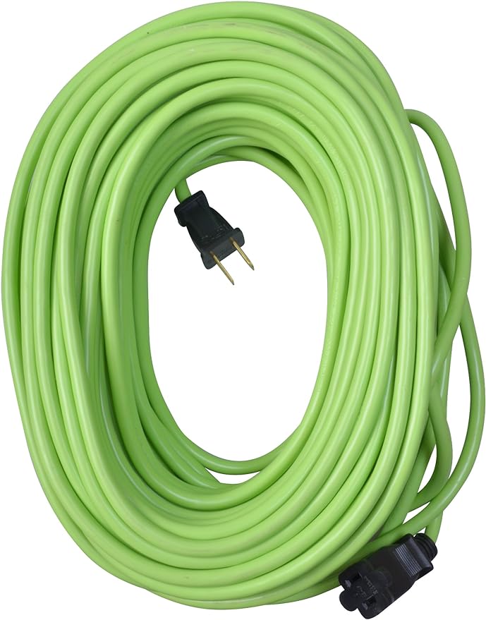 Southwire Outdoor Extension Cord - Flexible Weatherproof Power for Landscaping & Outdoor Lighting - SJTW Extension - 16 Gauge - 2 Prong - 120 Foot - Lime Green