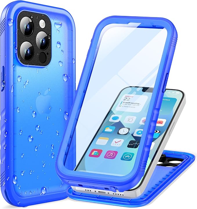 Cozycase for iPhone 15 Pro Waterproof Shockproof Dustproof Case - Heavy Duty/360 Full Body/Military Grade/Protective/Rugged 【8FT Drop Proof】 Built in Screen/Camera Protector with Lanyard Blue