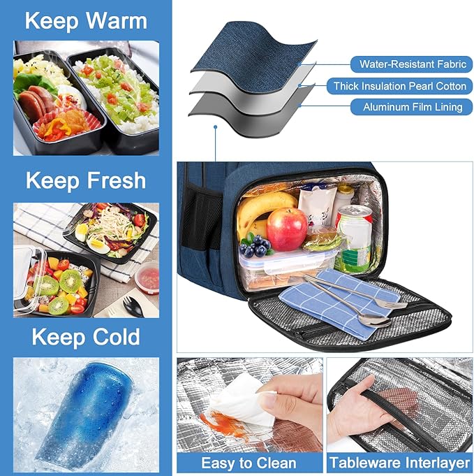 MATEIN Lunch Backpack for Men, 17 Inch Travel Laptop Backpack with Cooler Compartment, Airline Approved Carry On Backpack, Waterproof Computer Bag for Business Work Camping Picnic, Blue