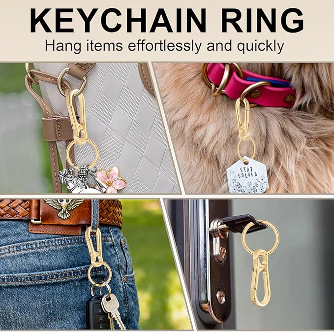 2pcs Metal Keychain Rings, Sturdy Key Chain Ring Carabiner Clip, Key Holder Organizer for Purse Charms Hook, Paracord Keychain Lanyard, Men and Women Home Car Keyrings (Black and Light Gold)