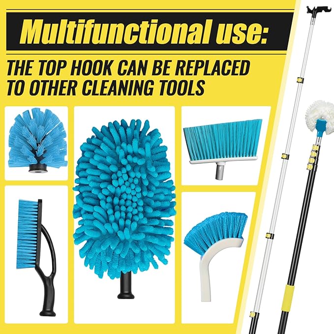 4.3-18 ft Telescopic Extension Pole with Utility Hook, Multi-Purpose Aluminum Pole for Painting, Dusting and New Year Window Cleaning Christmas Lights Installation Without a Ladder(Yellow)