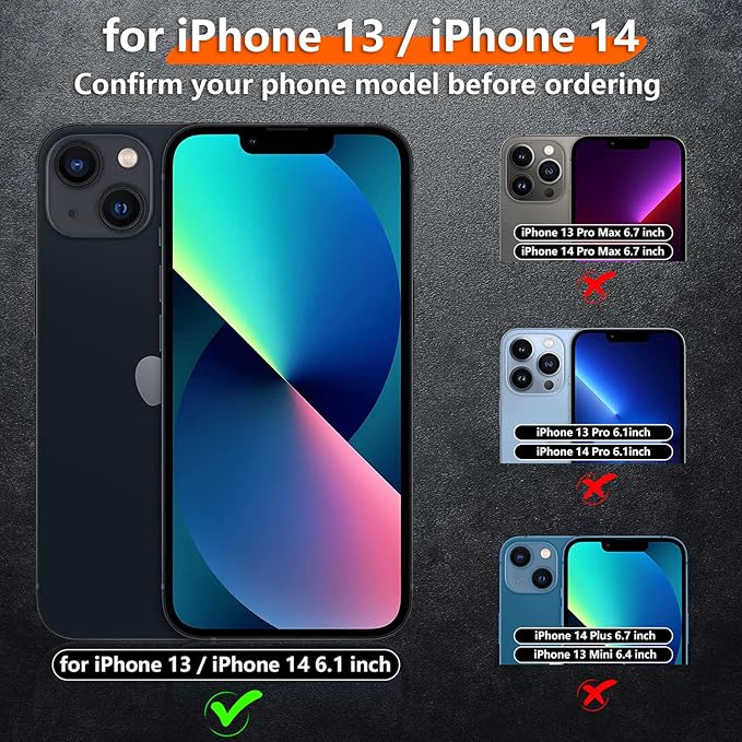 Red2Fire for iPhone 13 Case, with 2X [Glass Screen Protector + Camera Lens Protector][12 FT Military Dropproof] Rugged Heavy Duty Full-Body Shockproof Phone Case Cover 6.1 inch-Black