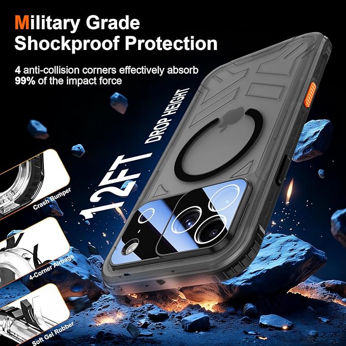 SPIDERCASE Magnetic for iPhone 17 Pro Max Case Waterproof,[Built-in Screen & Camera Protector] [IP68 Underwater] 12FT Military Shockproof, Dustproof, Anti-Scratched Phone Case,Black/Clear