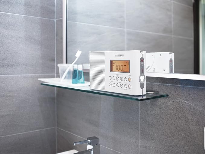 Sangean H201 Shower Radio AM/FM Waterproof, Weather Alert Radio, White