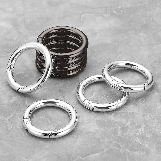 Gkeygo Key Ring Clip, 1 Inch Keychain Rings, 8 Pack Round Carabiner Clip for Keys, Buckle, Bags, Purses - Key Chain Hooks Replacement Keychains Lanyard DIY Crafts - Black, Silver