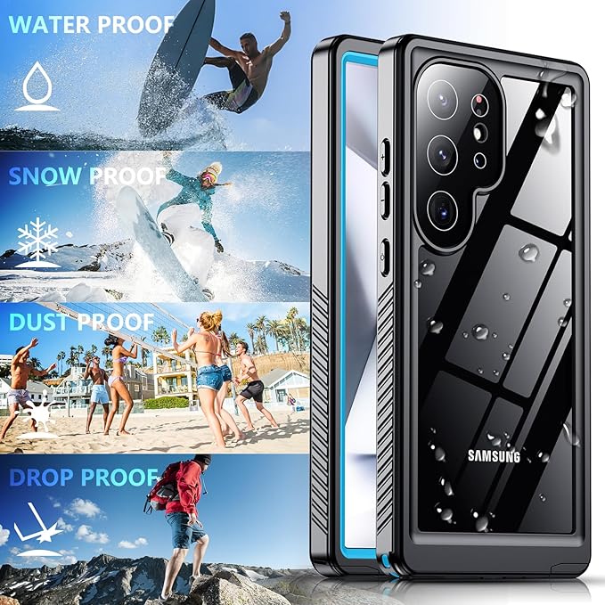 SPIDERCASE Upgraded for Samsung Galaxy S24 Ultra Case Waterproof,Built-in Screen & Camera Lens Protector[IP68 Underwater] [Military Grade Shockproof] Full Body Protection Phone Case,Blue/Clear