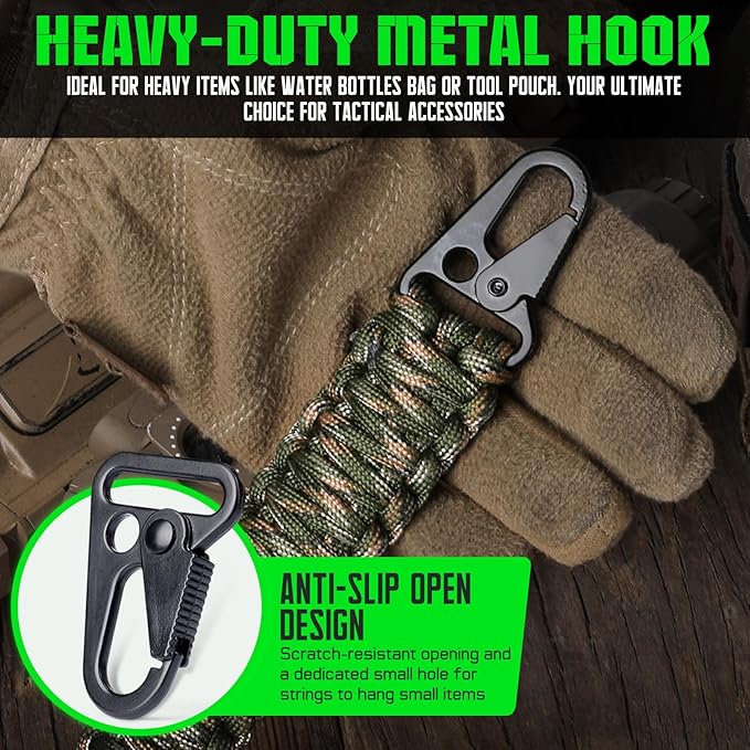 Tactical Paracord Handle，9-core Weaving Paracord Strap for Bag Strap Replacement，Molle Attachment with Metal/Plastic Clips for Backpack Sling Bags Water Bottle Holder