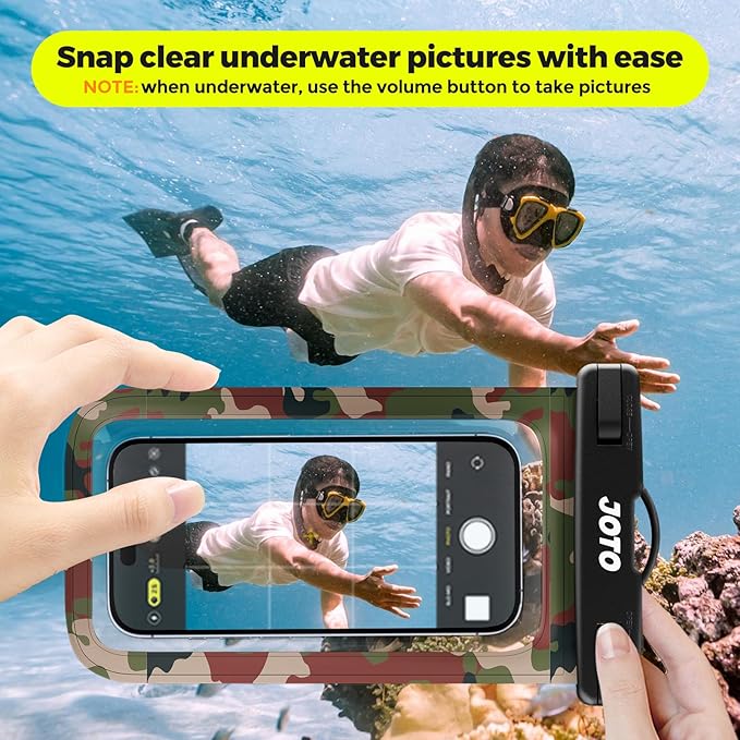 JOTO Up to 7" Universal Waterproof Phone Case for iPhone 17 Air 16 15 14 13 12 11 Plus Pro Max, IPX8 Cellphone Dry Bag XR X SE, Galaxy S23 S22 S21 S20+ S20 S10 Plus Note, Pixel -Camo