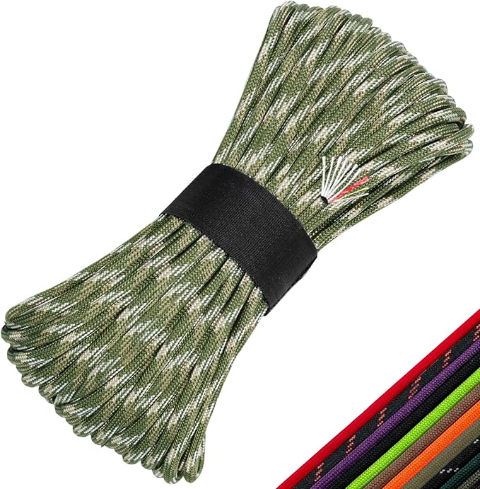 Survival Paracord 550 Fire Paracord Survivor Cord Nlyon Rope 10 Strands US Military Type III 550 Parachute Cord with Integrated Fishing Line, Fire-Starter Tinder 4 in 1