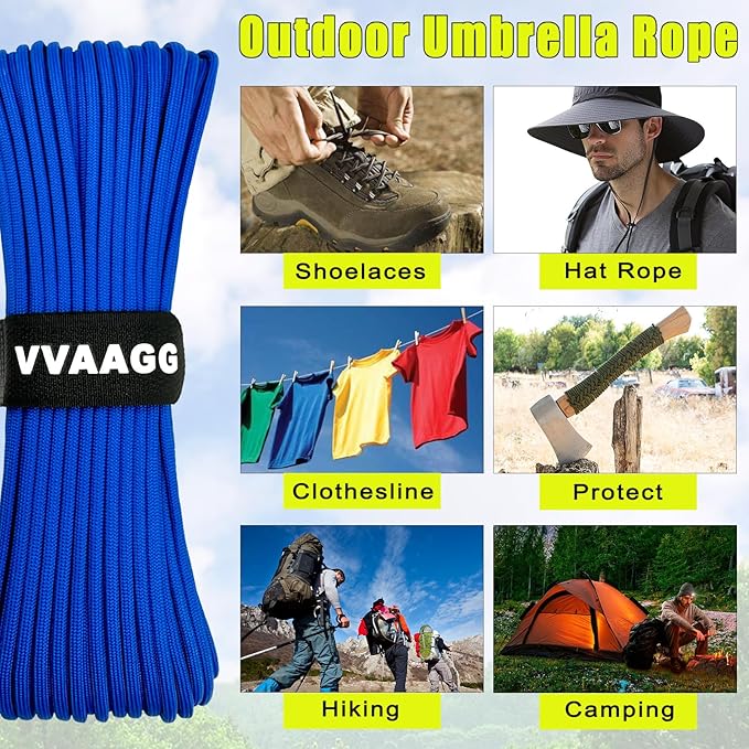 VVAAGG 1000 Blue Paracord Rope, 50ft 12 Strand Parachute Cord for Crafting, DIY Projects, Survival Bracelets, Camping, Tent, Clothsline, Outdoor Hiking, Fishing (Blue, 50FT)