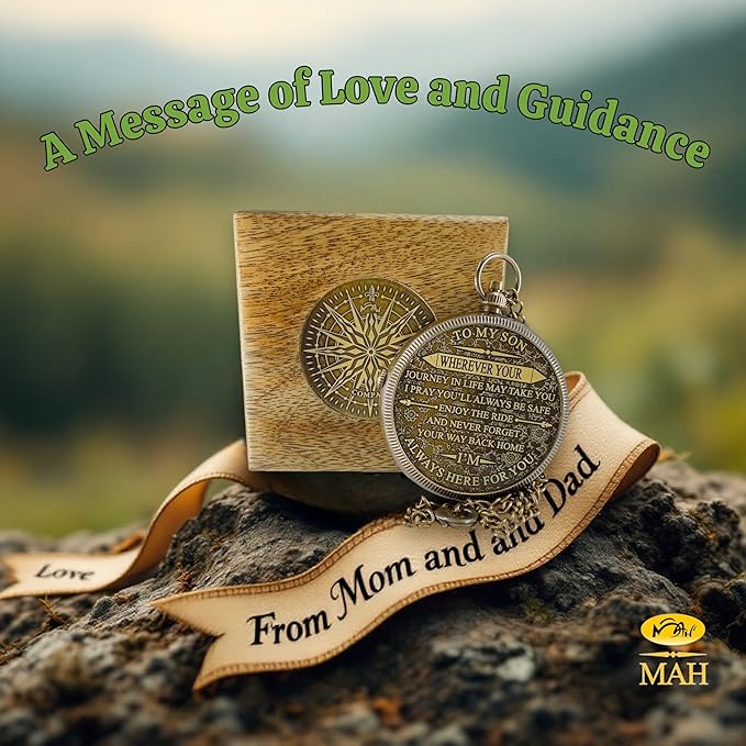 Brass Compass Gift to My Son Never Forget I Love You, Sentimental Keepsake from Mom Dad Grandparents, Inspirational Guidance Compass Gift for Son Graduation Birthday Baptism Confirmation Gift Idea