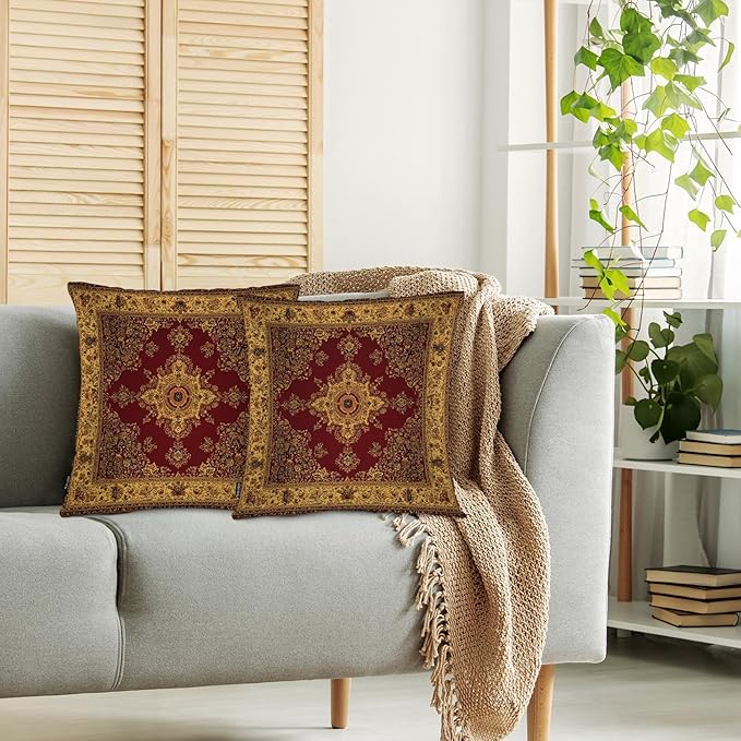 Swono Paisley Carpet Cozy Pillowcase Cushion Cover, Persian Carpet Tribal Floral Decorative Throw Pillows Covers Outdoor Pillow Case for Home Office Sofa Picnic Car 18" X 18" 2 Pack
