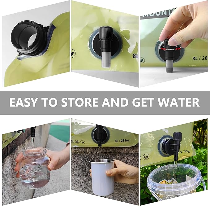 Collapsible 8L Water Storage Bag, BPA-Free Portable Folding Water Jug with Adjustable Faucet, Leakproof Emergency Water Bag for Camping, Hiking, Riding, Outdoor Sport (2, Green)