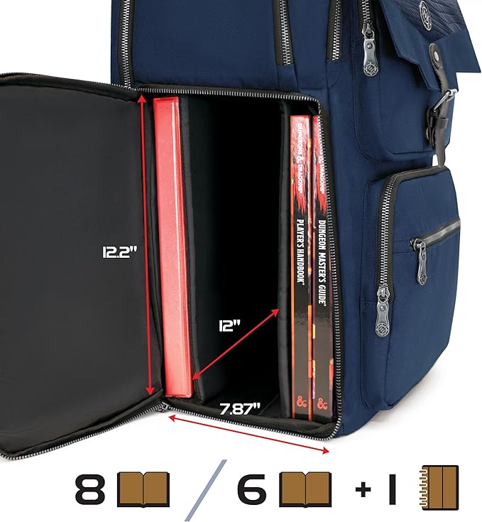 ENHANCE Collector's Edition DnD Backpack - RPG DM Bag for Dungeons and Dragons - DnD Bag fits 6-8 Books, 18" Laptop/DM Screen Slot, Miniature Foam Trays, Accessory Pockets, Map Strap (Dragon Blue)