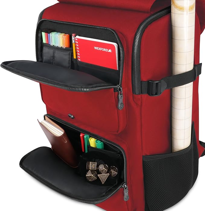 ENHANCE Collector's Edition DnD Backpack - RPG DM Bag for Dungeons and Dragons - DnD Bag fits 6-8 Books, 18" Laptop/DM Screen Slot, Miniature Foam Trays, Accessory Pockets, Map Strap (Dragon Red)