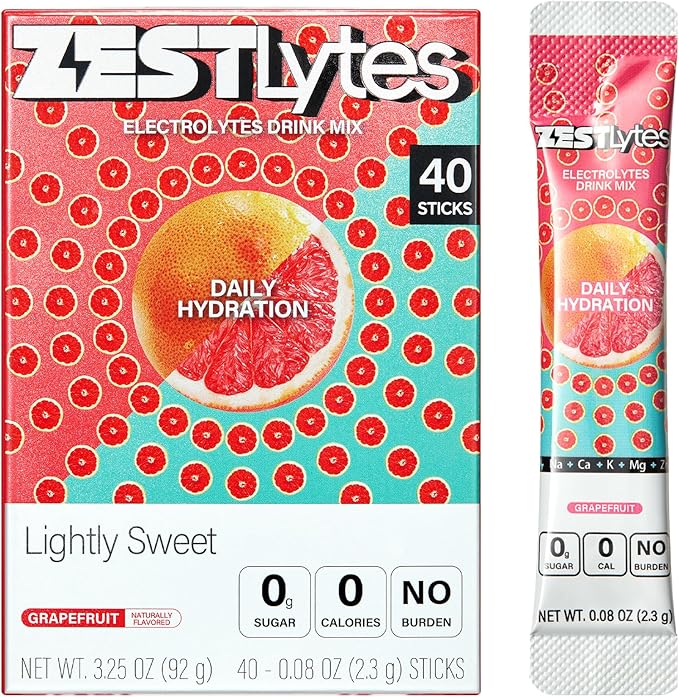 40 Sticks Sugar Free & 0 Calorie Electrolyte Hydration Packets, Low Sodium Lightly Sweet Electrolyte Powder Drink Mix, Liquid Daily IV Flavors | Grapefruit