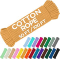 TECEUM Cotton Rope 3/16” (5 mm) – 100 FT – Strong All-Purpose Braided Rope – Natural Cotton – for Crafting, Сamping, Clothes Line, DIY, Indoor & Outdoor Use – Honey