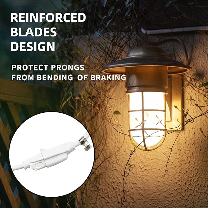 Indoor Outdoor Extension Cord Weatherproof, UL Certified, 16 Gauge 8FT White 3 Prong Heavy Duty, 16/3 SJTW 13A Power Cord for Outdoor Lights, Appliances, Lawn