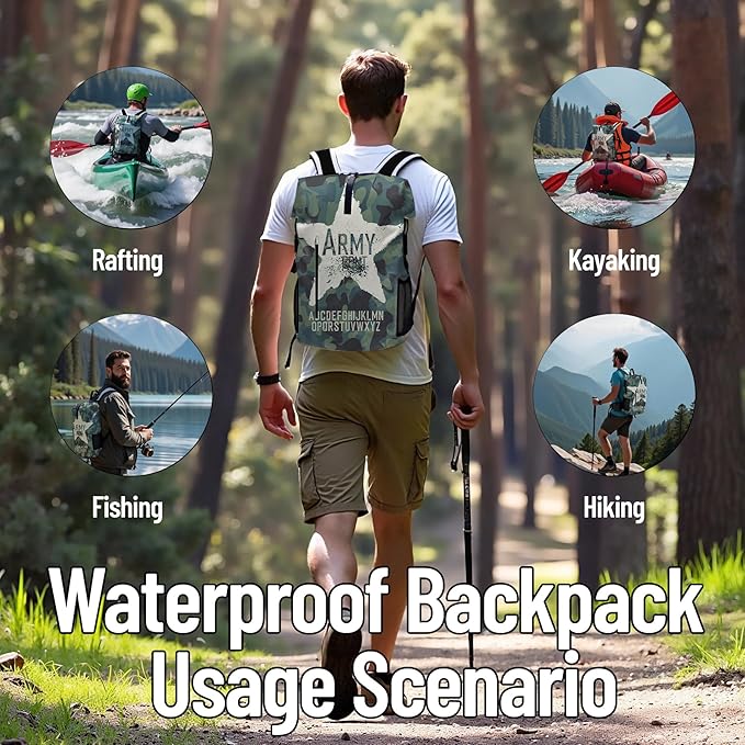 Waterproof Dry Bag Heavy Duty Marine Dry Bags for Kayaking Hiking Camouflage Green Backpack Roll-Top Closure Bag - Backpack Waterproof Phone Case 35L/55L/85L