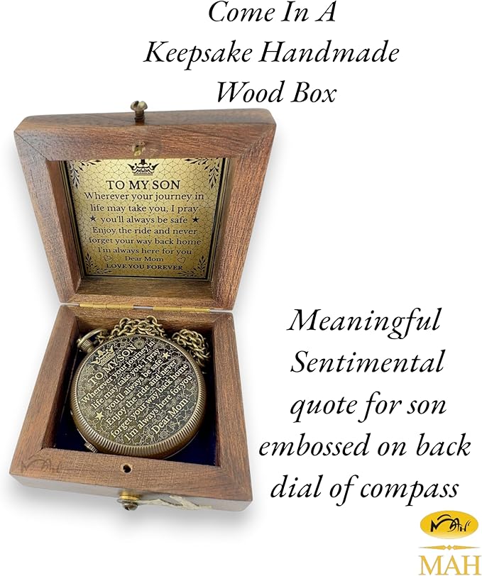 Brass Compass Gift to My Son Never Forget I Love You, Sentimental Keepsake from Mom Dad Grandparents, Inspirational Guidance Compass Gift for Son Graduation Birthday Baptism Confirmation Gift Idea