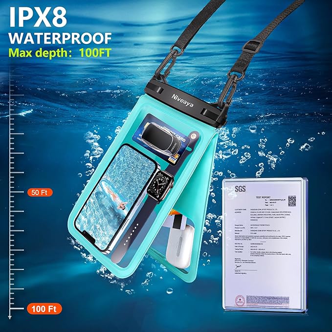 Niveaya [Up to 10.5"]Waterproof Phone Pouch - 2 Pack, Waterproof Phone Lanyard Case with iPhone 17/16/15/14/13 Pro Max up to 9.5", Phone Dry Bags for Vacation Beach Pool Kayak Cruise Travel Essentials