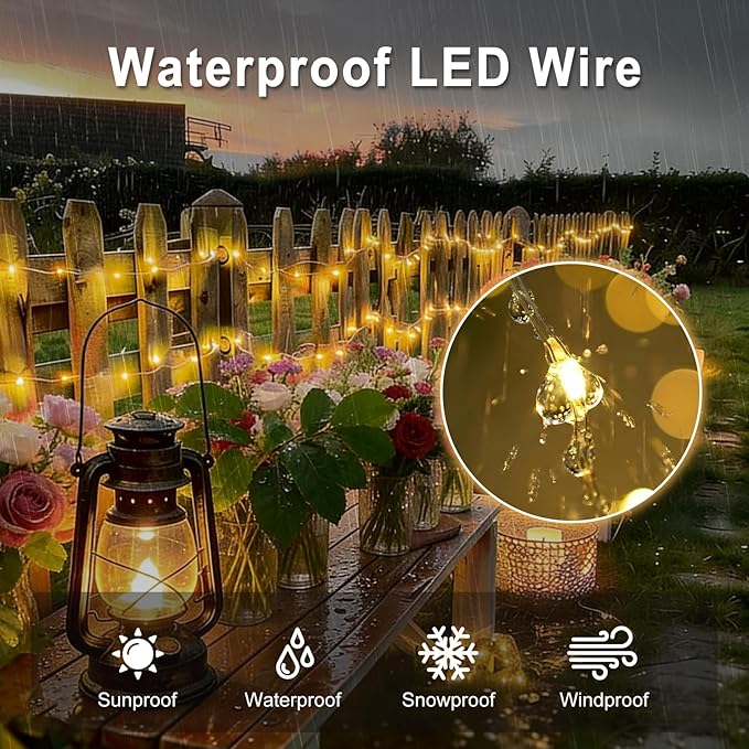 suddus Flexible Copper String Lights Waterproof Decorative Fairy Lights Warm White, 2Pack Total 132ft 400 LED Battery/USB Operated Twinkle Lights for Bedroom, Dorm Decor
