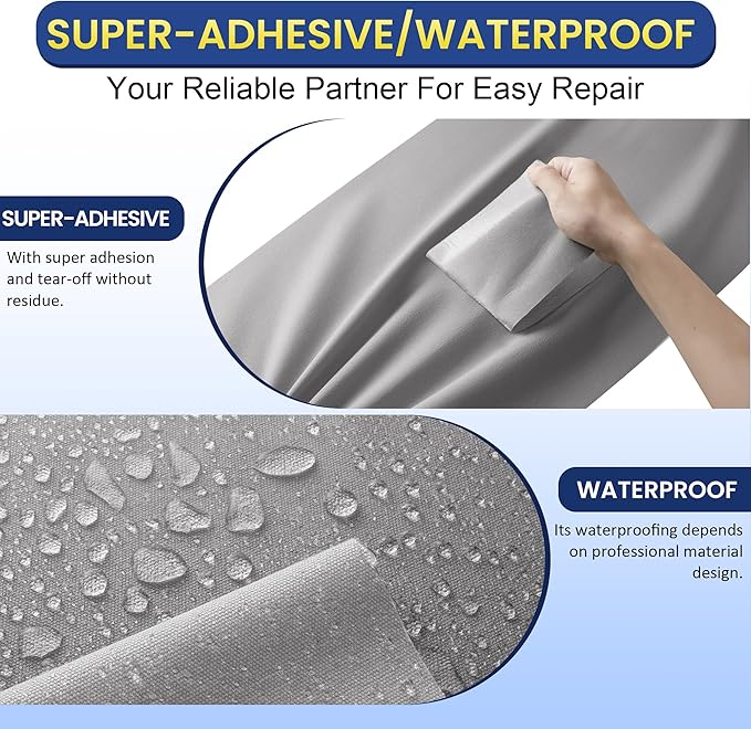 Self-Adhesive Canvas Repair Tape, 4" x 79" Waterproof Canvas Repair Patch, Fabric Patch Repairs Kit for Furniture, Tents, Sunbrellas, Boat Covers Awnings, Couches, Clothes, Bags Grey
