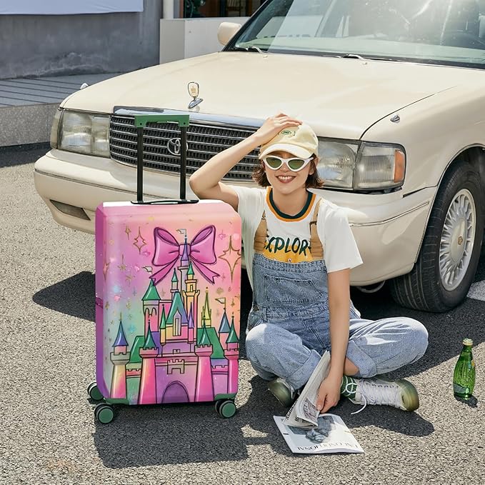 ANNA QUEEN Fantasy Castle Travel Luggage Cover -Stretchable Airplane Suitcase Protector Sleeve,Universal Washable Fit for 20-22 Inch Checked Baggage,Water Resistant Durable Luggage Protector,S