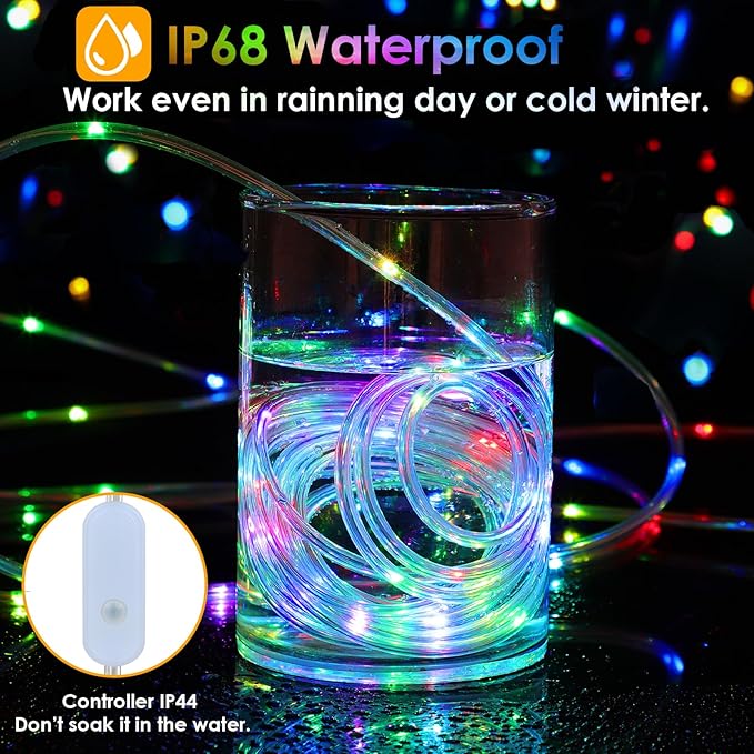 Nazuwke 49Ft LED Rope Lights for Outside, 18 Colors Changing Outdoor Fairy String Lights with Remotes, Waterproof 150 LEDs Colored Rope Lighting Plug in for Bedroom Patio Party Halloween Christmas