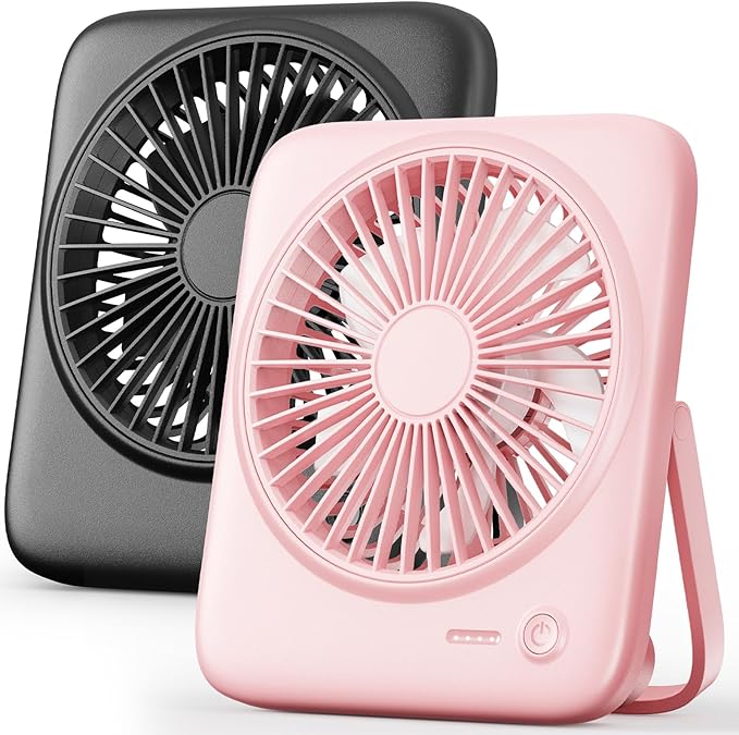 Otlonpe Personal Portable Desk Fan 2 Pack, 4000mAh Small Rechargeable Portable Fan Battery Operated & USB Powered for Travel Sleeping Bedroom Office Home Table, Cordless, Quiet, 4-Speed, 6.5 Inch