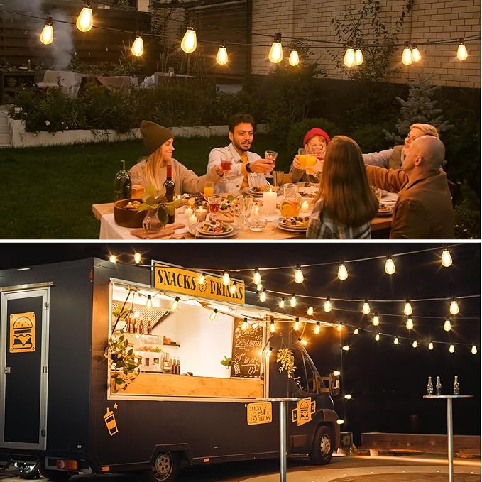 Larkvue 96FT LED Outdoor String Lights, Waterproof Patio Lights with 30+2 2700K Dimmable Shatterproof Edison Hanging Bulbs for Backyard Party-Black