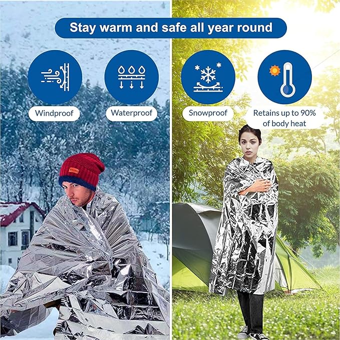 Emergency Foil Thermal Blanket (Pack of 100), 210 x 160 cm (82" x 63"), Aluminized Polyethylene Mylar, Reflective Survival Blankets for Outdoors, Hiking, Marathons or First Aid