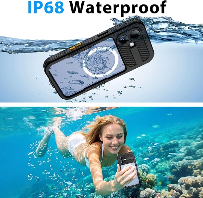 Waterproof Phone Case Compatible with iPhone 17, IP68 Waterproof Shockproof Dust-Proof Phone Case with Built in Screen Protector, Full Body Protective Case (Black, 17)