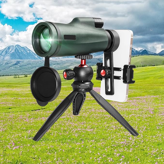 12x50 Monocular Telescope with Smartphone Adapter and Tripod, High-Power Portable Handheld Monoculars for Bird Watching Camping Hiking Concerts