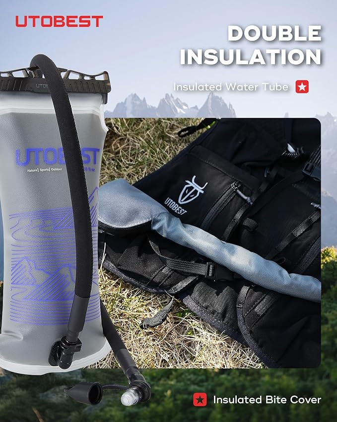 UTOBEST Insulated Water Bladder with Bite Valve Cover Keeps Water Cool or Warm for Hours, Leakproof TPU Hydration for Hiking Camping and Backpacking