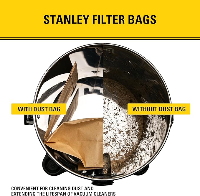 Stanley 25-1230 4-5 Gallon Disposable Filter Bag for Wet/Dry Vacuums, 3-Pack