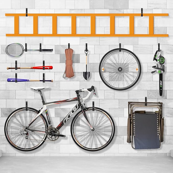 Heavy Duty Steel Hooks - Garage & Garden Tool Organizer, Wall Mount Hooks, Hose Hanger (12, Large)
