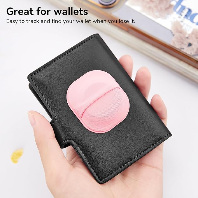 2 Pack for Airtag & Moto Tag Adhesive Mount, for Apple AirTags 1st & 2nd Generation Fabric GPS Holder Case with 3M Adhesive Sticker Stick on Wallet/TV Remote/Car/Luggage Bags/Drones, Lightweight, Pink