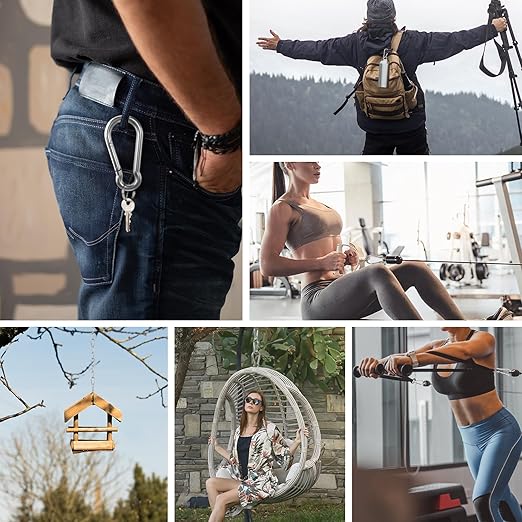 Large Carabiner Clip Hooks, 6pcs 6.2 inch Carabiners Heavy Duty, 304 Stainless Steel Spring Snap Hook Fits Camping Hanging Hiking Weight Lifting, Metal Clips for Rope or Chain