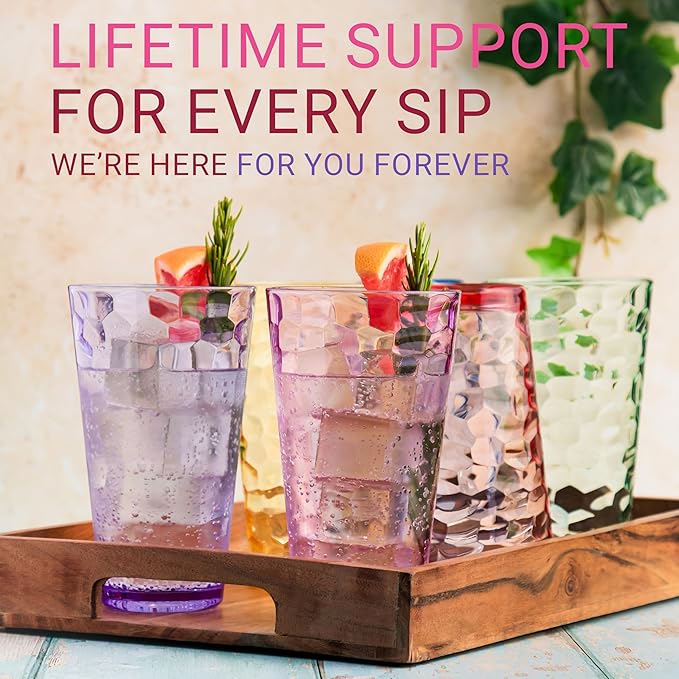 Bravario Hammered Plastic Drinking Tumbler, Dishwasher-Safe Premium Quality Water Glasses, BPA-Free Reusable Mixed Colors Assorted Stackable Cups, 22 oz Set of 6