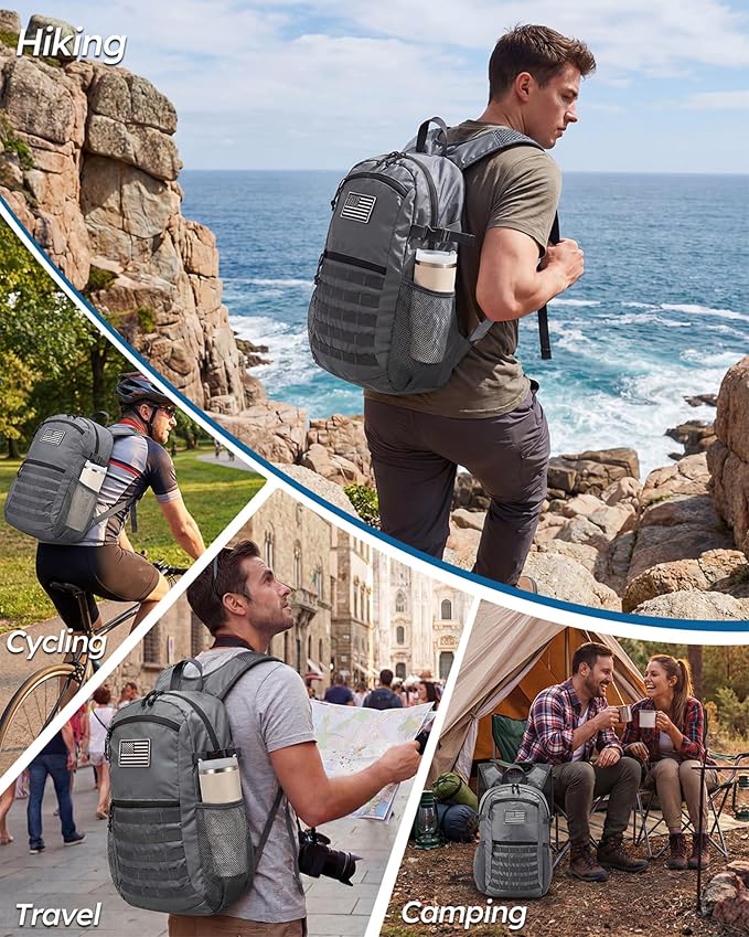 Small 20L Foldable Hiking Daypack for Men Women – Ultra Lightweight Tactical Packable Backpack for Travel, Camping Outdoor, Grey