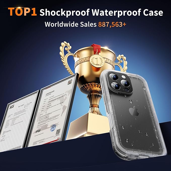Cozycase for iPhone 16 Pro Max Case Waterproof - 360 Heavy Duty with Screen/Camera Protector Shockproof IP68 Underwater Dustproof Water Dust Shock Proof Full Body/Front and Back Case Frosted Clear