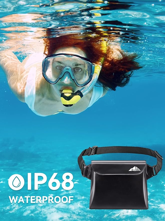 HEETA 2/3/4 Pack Waterproof Pouch with Waist Strap, Screen Touchable Dry Bag with Adjustable Belt for Phone Valuables for Kayaking, Swimming, Snorkeling, Boating, Fishing, Surfing & Beach