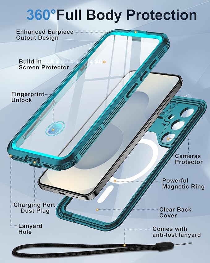 for Samsung Galaxy S25+ Plus Waterproof Case, [Fit for Magsafe] [IP68 Water Proof] [Built-in Screen Protector], Magnetic Heavy Duty Military Grade Rugged Phone Case for S 25+ Plus 6.7", Teal
