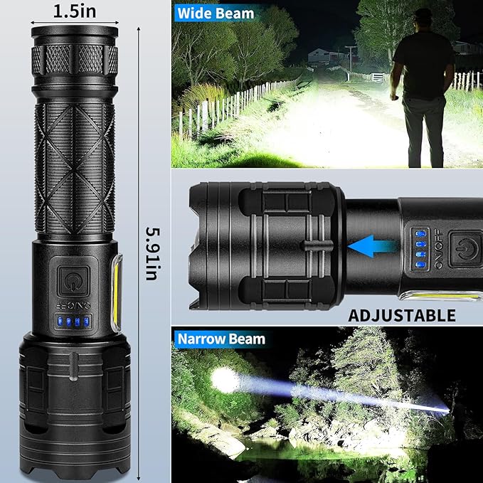 taoquwe Rechargeable LED Flashlights High Lumens, 99,000 Lumen Super Bright Flashlight with 7 Modes & Waterproof, Powerful USB Rechargeable Handheld Flash Light for Camping Home(2 Pack)